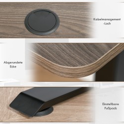 Sähköisesti korkeussäädettävä työpöytä 140 x 70 cm, muistitoiminto, puunsävy/musta