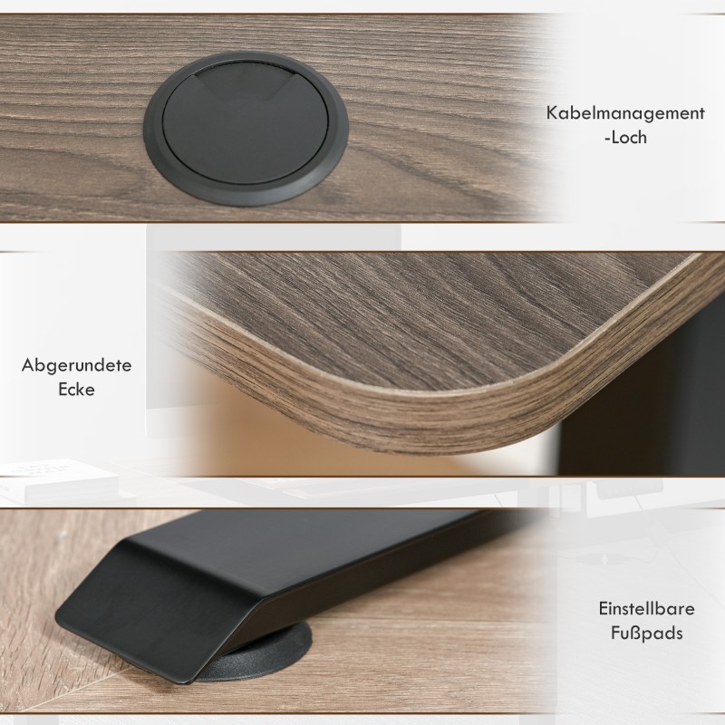 Sähköisesti korkeussäädettävä työpöytä 140 x 70 cm, muistitoiminto, puunsävy/musta