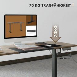 Sähköisesti korkeussäädettävä työpöytä 140 x 70 cm, muistitoiminto, puunsävy/musta