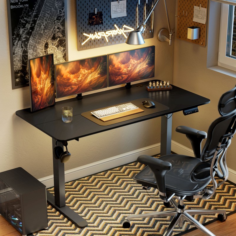 Sähköisesti korkeussäädettävä työpöytä, 140 x 70 cm, lastulevy/teräs, musta