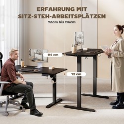 Sähköisesti korkeussäädettävä työpöytä, 140 x 70 cm, lastulevy/teräs, musta