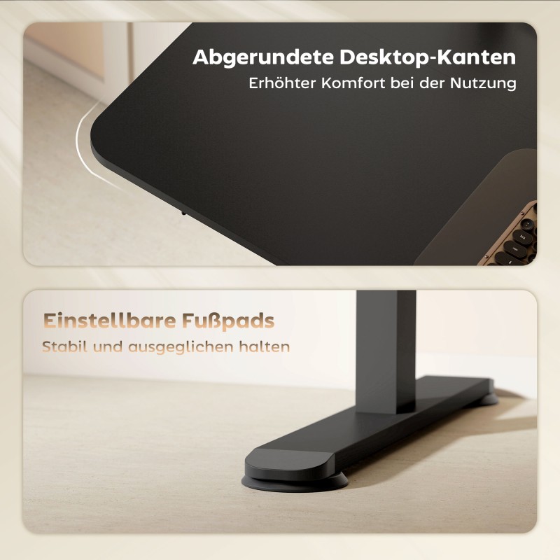 Sähköisesti korkeussäädettävä työpöytä, 140 x 70 cm, lastulevy/teräs, musta