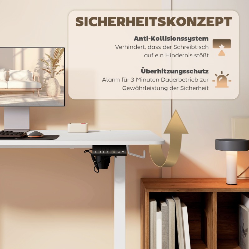 Sähköllä säädettävä työpöytä / tietokonepöytä, 140 x 70 cm, valkoinen