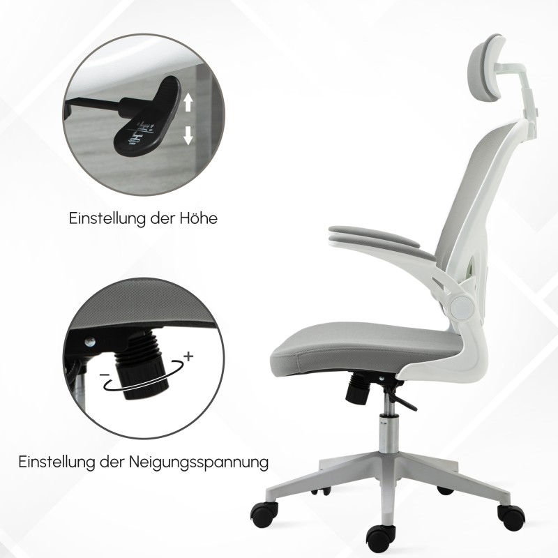 Ergonominen työtuoli toimistoon, keinutoiminto, säädettävä niska- ja ristiseläntuki, harmaa