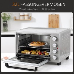 Pöytämallinen miniuuni 32 l 1600 W, 100–230 °C, 3 kypsennystapaa, teräs, hopea