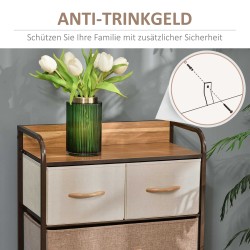 Kapea säilytyskaluste 5 taitettavalla kangaslaatikolla, teräsrunko, MDF-taso, 58 x 29 x 99 cm, monivärinen