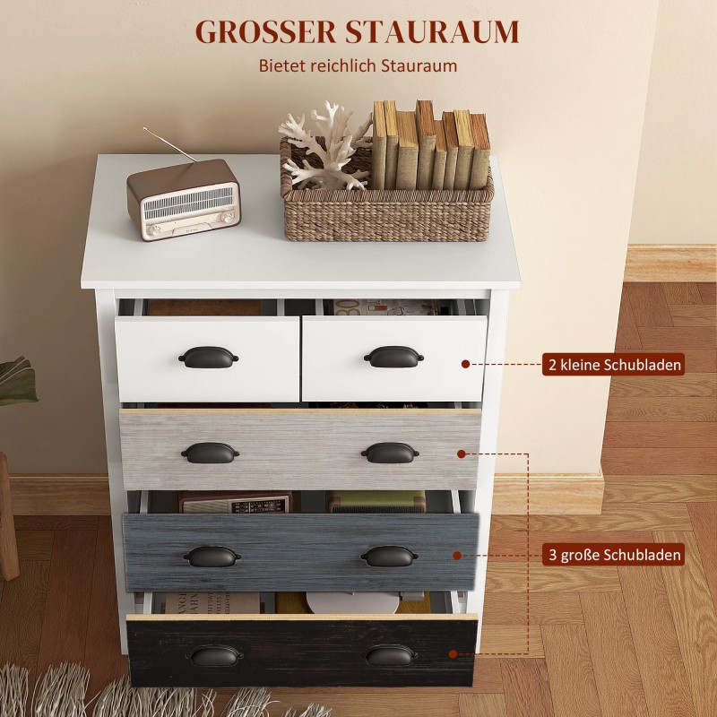 Lipasto 5 laatikkoa MDF ja mänty 70 x 38 x 85 cm valkoinen/tummanruskea