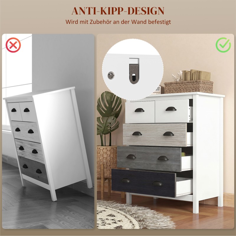 Lipasto 5 laatikkoa MDF ja mänty 70 x 38 x 85 cm valkoinen/tummanruskea