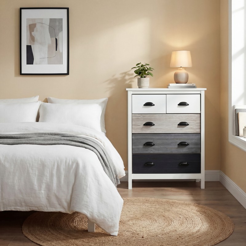 Lipasto 5 laatikkoa MDF ja mänty 70 x 38 x 85 cm valkoinen/tummanruskea