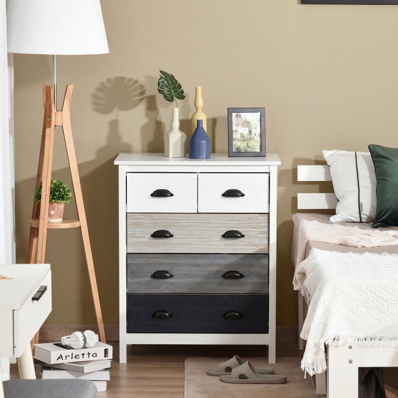 Lipasto 5 laatikkoa MDF ja mänty 70 x 38 x 85 cm valkoinen/tummanruskea