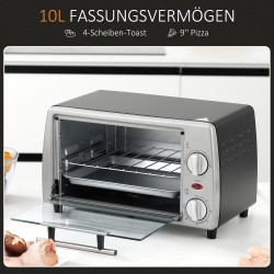 Miniuuni 10 l 750 W pöytäliesi 100–230 °C ajastimella, pelti ja ritilä, hopea