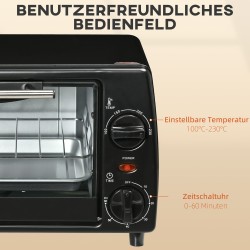 Miniuuni ja leivänpaahdin, 10 l, ajastin, 36,5 x 26 x 22 cm, musta