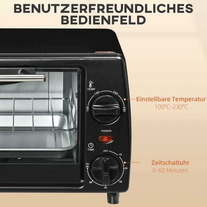 Miniuuni ja leivänpaahdin, 10 l, ajastin, 36,5 x 26 x 22 cm, musta