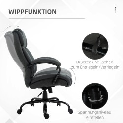 Ergonominen työtuoli leveällä istuimella, keinutoiminnolla ja 220 kg kantavuudella, tummanharmaa