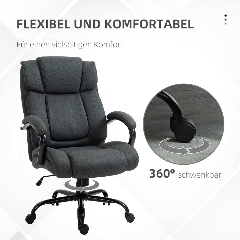 Ergonominen työtuoli leveällä istuimella, keinutoiminnolla ja 220 kg kantavuudella, tummanharmaa