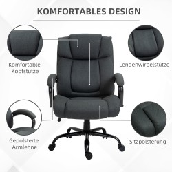 Ergonominen työtuoli leveällä istuimella, keinutoiminnolla ja 220 kg kantavuudella, tummanharmaa