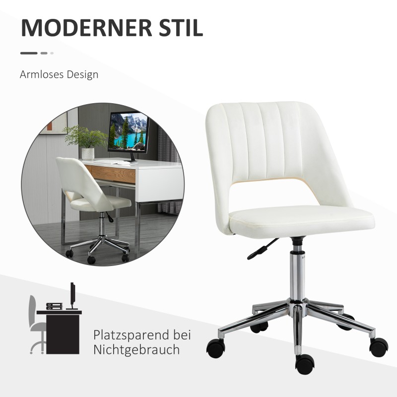 Työtuoli kotitoimistoon, samettiverhoilu ja vaahtomuovi, korkeussäädettävä, pyörät, 360° kääntyvä, cremevalkoinen