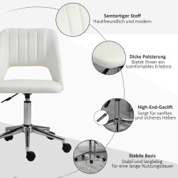 Työtuoli kotitoimistoon, samettiverhoilu ja vaahtomuovi, korkeussäädettävä, pyörät, 360° kääntyvä, cremevalkoinen