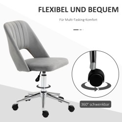 Säädettävä työtuoli pyörillä ja 360° kääntyvällä istuimella, samettimainen, 49 x 60 x 79–91 cm, harmaa