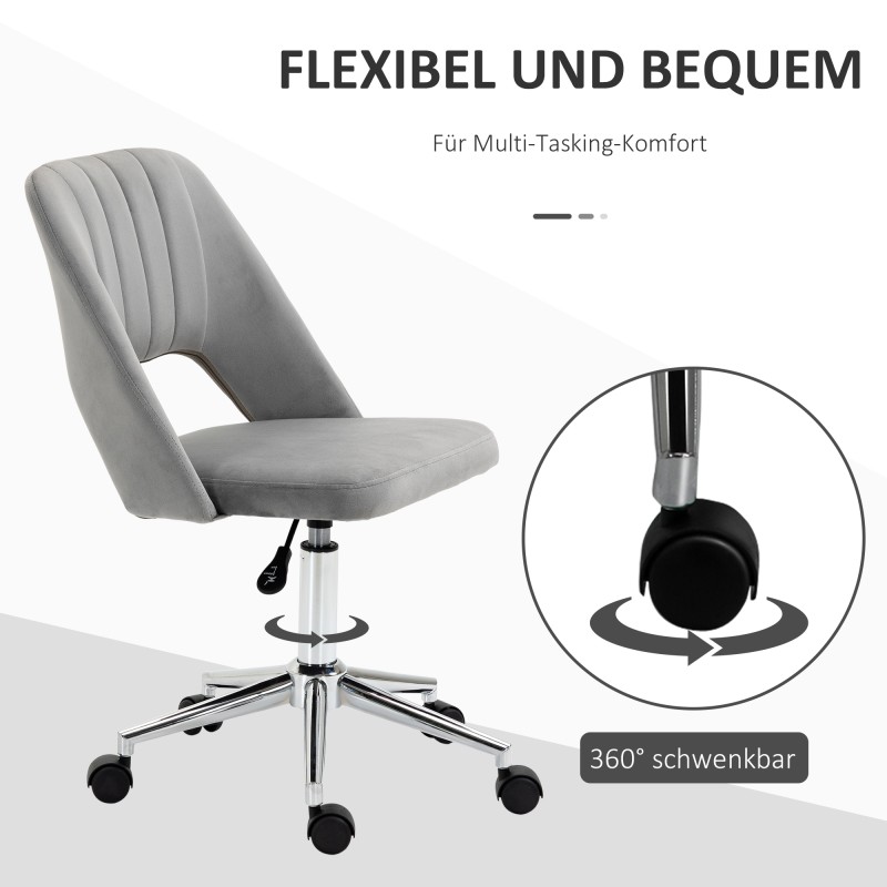 Säädettävä työtuoli pyörillä ja 360° kääntyvällä istuimella, samettimainen, 49 x 60 x 79–91 cm, harmaa