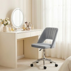 Säädettävä työtuoli pyörillä ja 360° kääntyvällä istuimella, samettimainen, 49 x 60 x 79–91 cm, harmaa