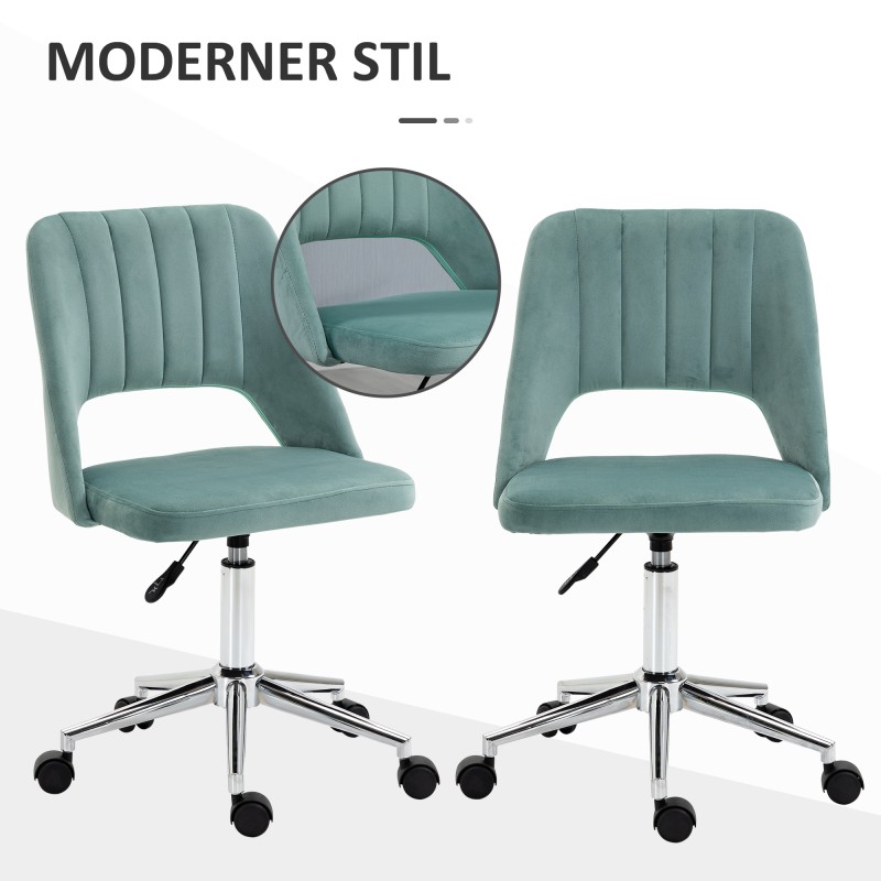 Työtuoli kotitoimistoon, korkeussäädettävä ja pyörällinen, samettiverhoilu, 49 x 60 x 79–91 cm, vihreä