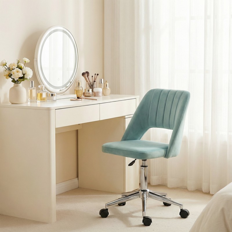 Työtuoli kotitoimistoon, korkeussäädettävä ja pyörällinen, samettiverhoilu, 49 x 60 x 79–91 cm, vihreä