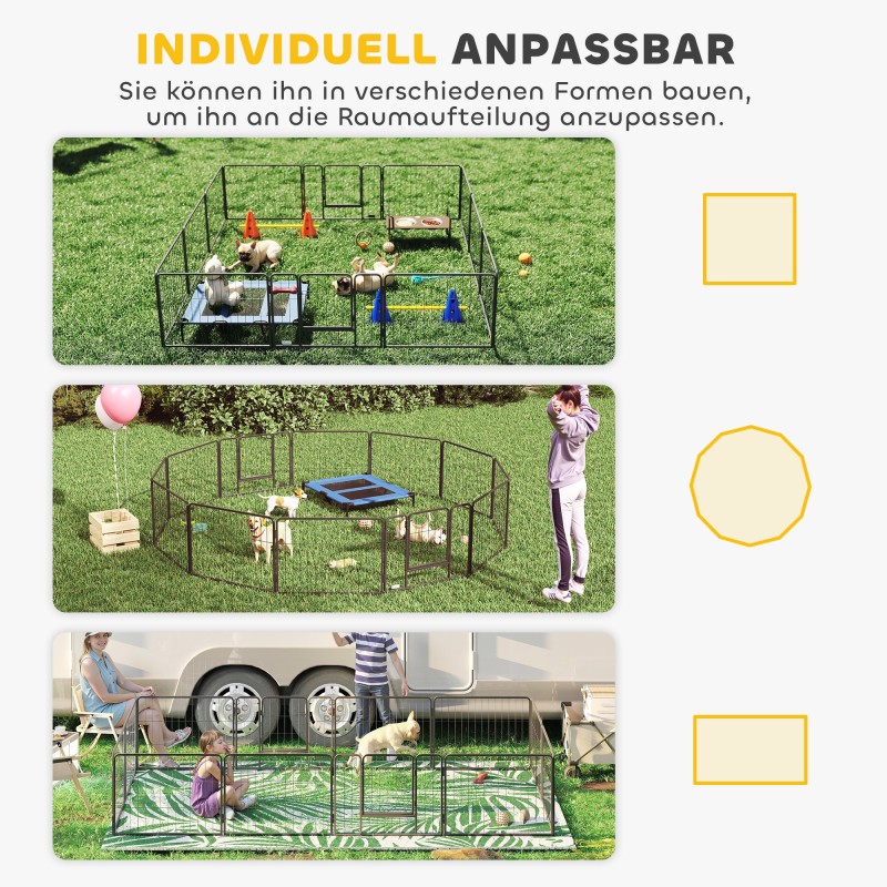 Koira- ja pentuaitaus 12 paneelia terästä sisä- ja ulkokäyttöön 240/320 x 160/240 x 60 cm harmaa