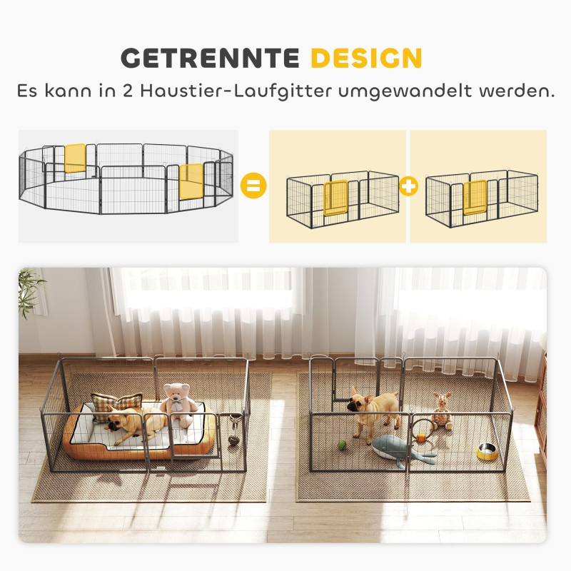 Koira- ja pentuaitaus 12 paneelia terästä sisä- ja ulkokäyttöön 240/320 x 160/240 x 60 cm harmaa