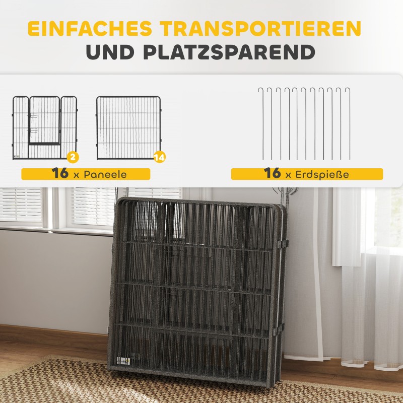 Koira-aitaus pennuille ja pienille koirille, teräs, 16 paneelia, 320 x 320 x 80 cm, harmaa
