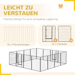 Koiran pentuaitaus teräs 16 osaa 320 x 320 x 100 cm harmaa ulko- ja sisäkäyttöön