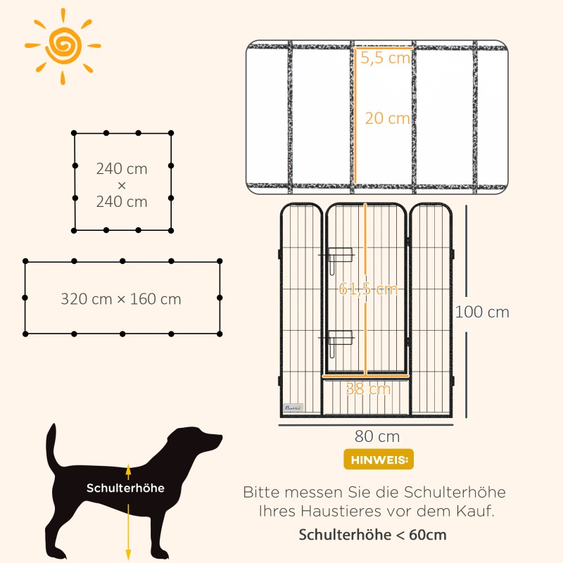Koiran ja pentujen aitauselementti terästä 12 osaa 80x100 cm harmaa