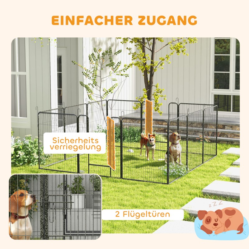 Koiran ja pentujen aitauselementti terästä 12 osaa 80x100 cm harmaa