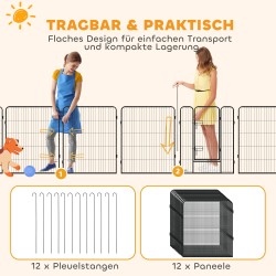 Koiran ja pentujen aitauselementti terästä 12 osaa 80x100 cm harmaa