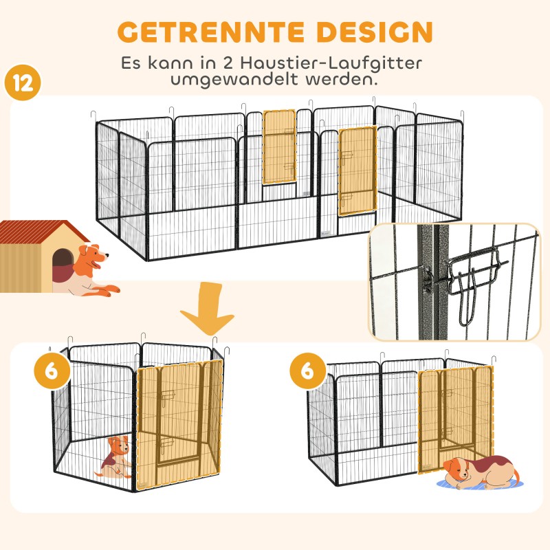 Koiran ja pentujen aitauselementti terästä 12 osaa 80x100 cm harmaa