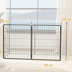 Koiran ja pennun aitauksen laajennusosa, 2 teräspaneelin setti, 80 x 100 cm, harmaa