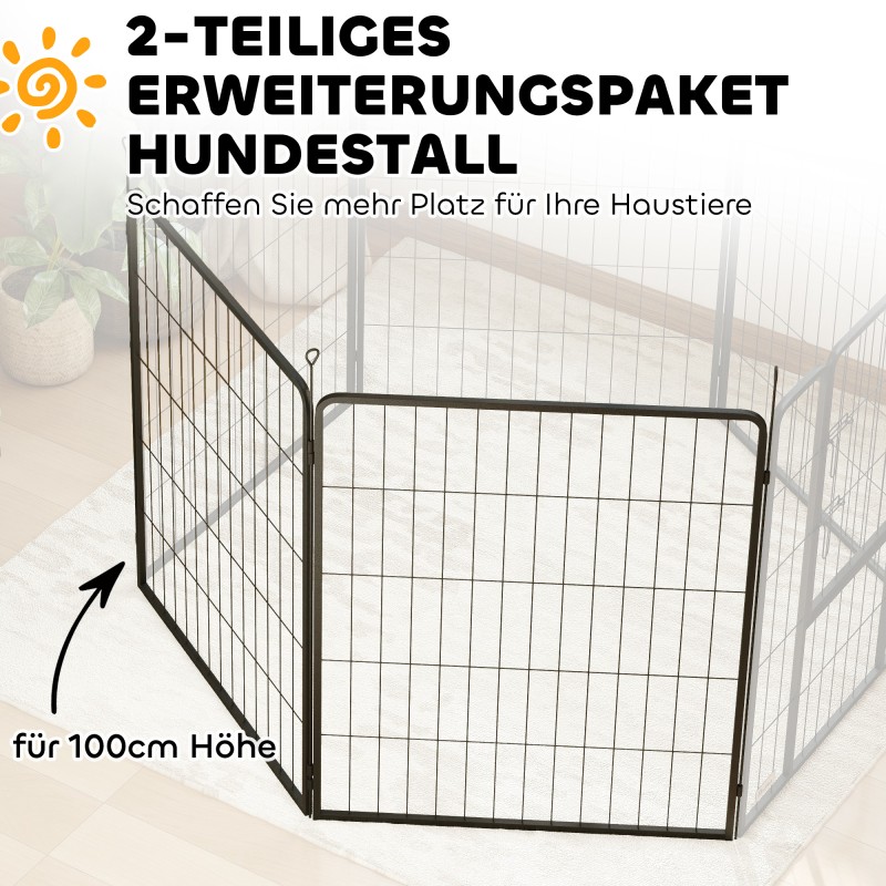 Koiran ja pennun aitauksen laajennusosa, 2 teräspaneelin setti, 80 x 100 cm, harmaa