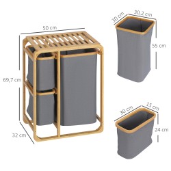 Bambuinen pyykkikaappi 3 irrotettavalla korilla 50 x 32 x 69,7 cm natur/harmaa