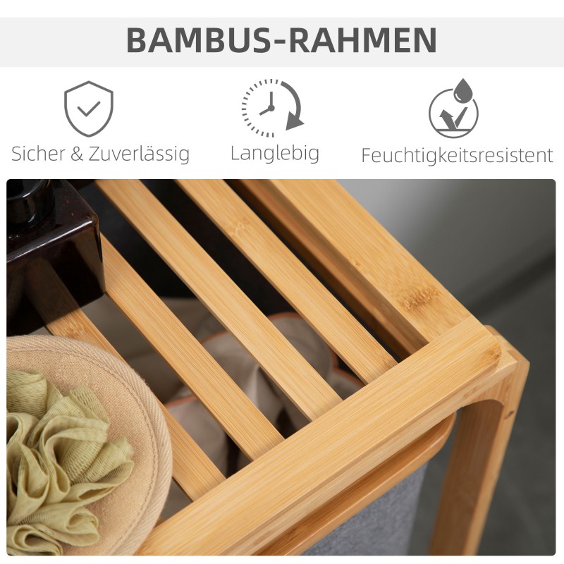 Bambuinen pyykkikaappi 3 irrotettavalla korilla 50 x 32 x 69,7 cm natur/harmaa