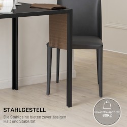 Ruokapöytä 4 hengelle, karkaistu lasikansi ja metallirunko, 75 x 75 x 75 cm, musta