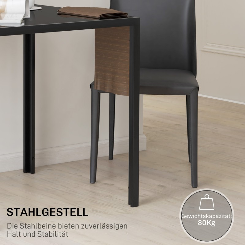 Ruokapöytä 4 hengelle, karkaistu lasikansi ja metallirunko, 75 x 75 x 75 cm, musta