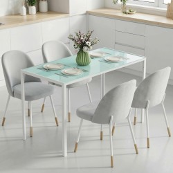 Ruokapöytä keittiöön, karkaistu lasikansi ja metallirunko, 120 x 60 x 75 cm, valkoinen