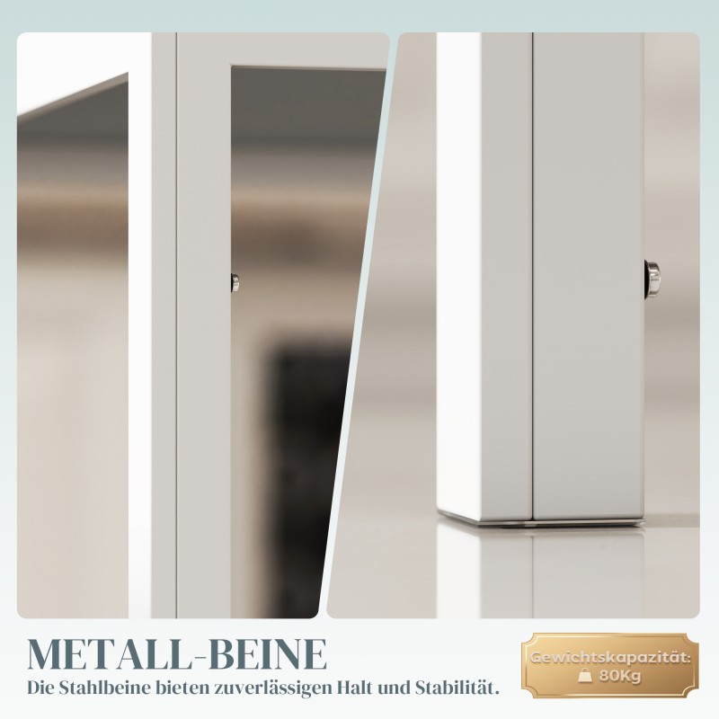 Ruokapöytä keittiöön, karkaistu lasikansi ja metallirunko, 120 x 60 x 75 cm, valkoinen