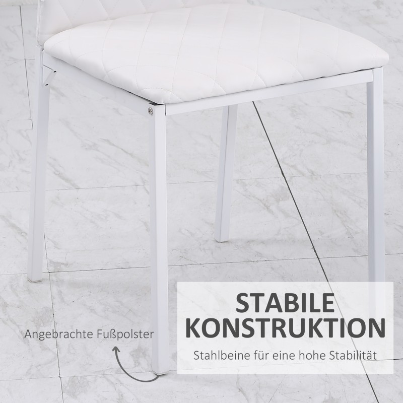 Ruokapöydän tuolit 4 kpl, keinonahka, metallijalat, korkea selkänoja, valkoinen