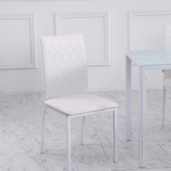 Ruokapöydän tuolit 4 kpl, keinonahka, metallijalat, korkea selkänoja, valkoinen