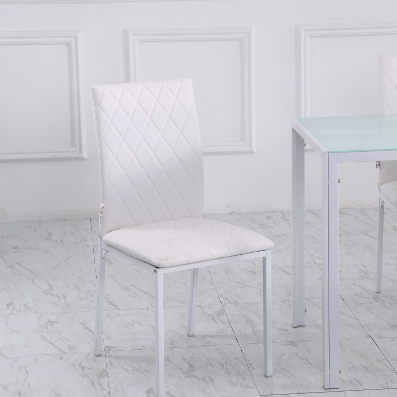 Ruokapöydän tuolit 4 kpl, keinonahka, metallijalat, korkea selkänoja, valkoinen