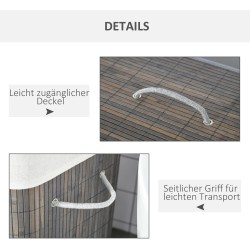 Pyykkikori 100 L kahdella lokerolla, bambu ja pestävä kangaspussi, 52 x 32 x 63 cm, harmaa