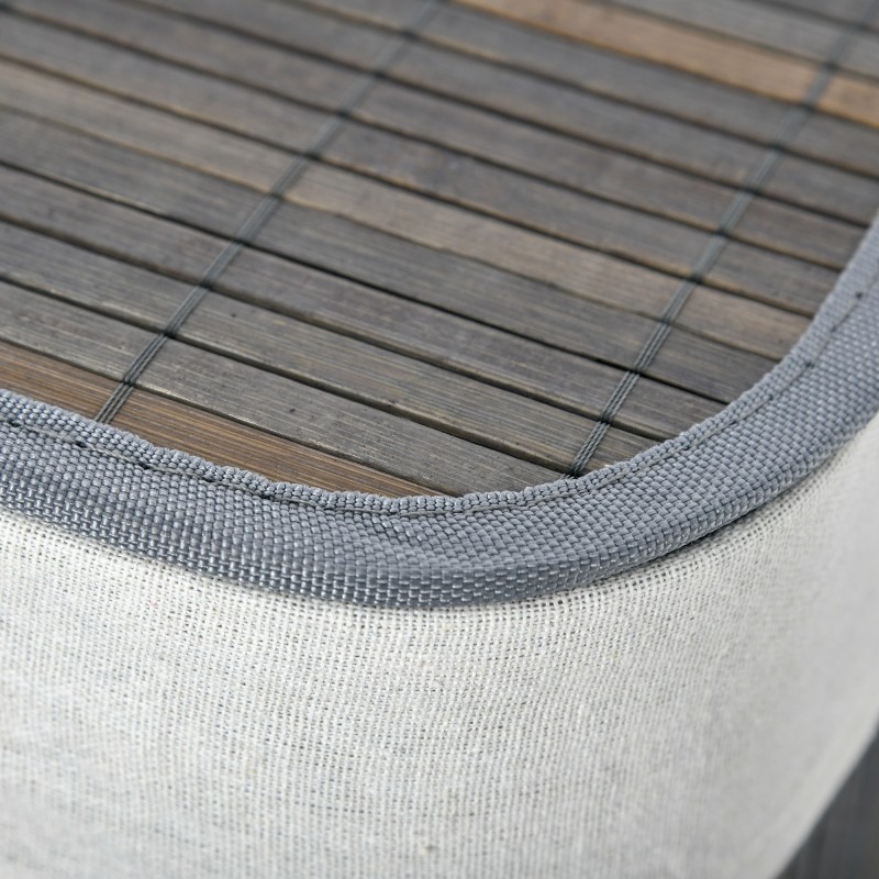 Pyykkikori 100 L kahdella lokerolla, bambu ja pestävä kangaspussi, 52 x 32 x 63 cm, harmaa