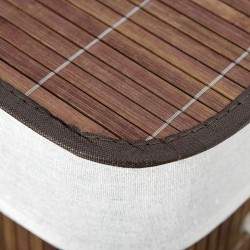 Bambuinen pyykkikori kannella 100 l, 2 irrotettavaa pyykkipussia, kapea malli, ruskea