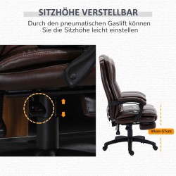 Työtuoli hierontatoiminnolla ja jalkatuella, keinonahka, säädettävä, 68,5x68,5x113–121 cm, ruskea